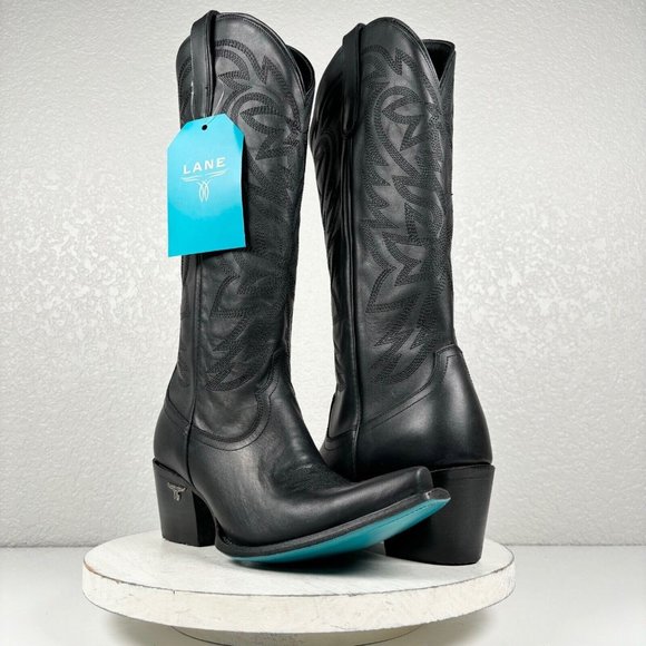Lane Boots Shoes - NEW Lane SMOKESHOW Black Cowboy Boots 9 Leather Western Wear Snip Toe Mid Calf